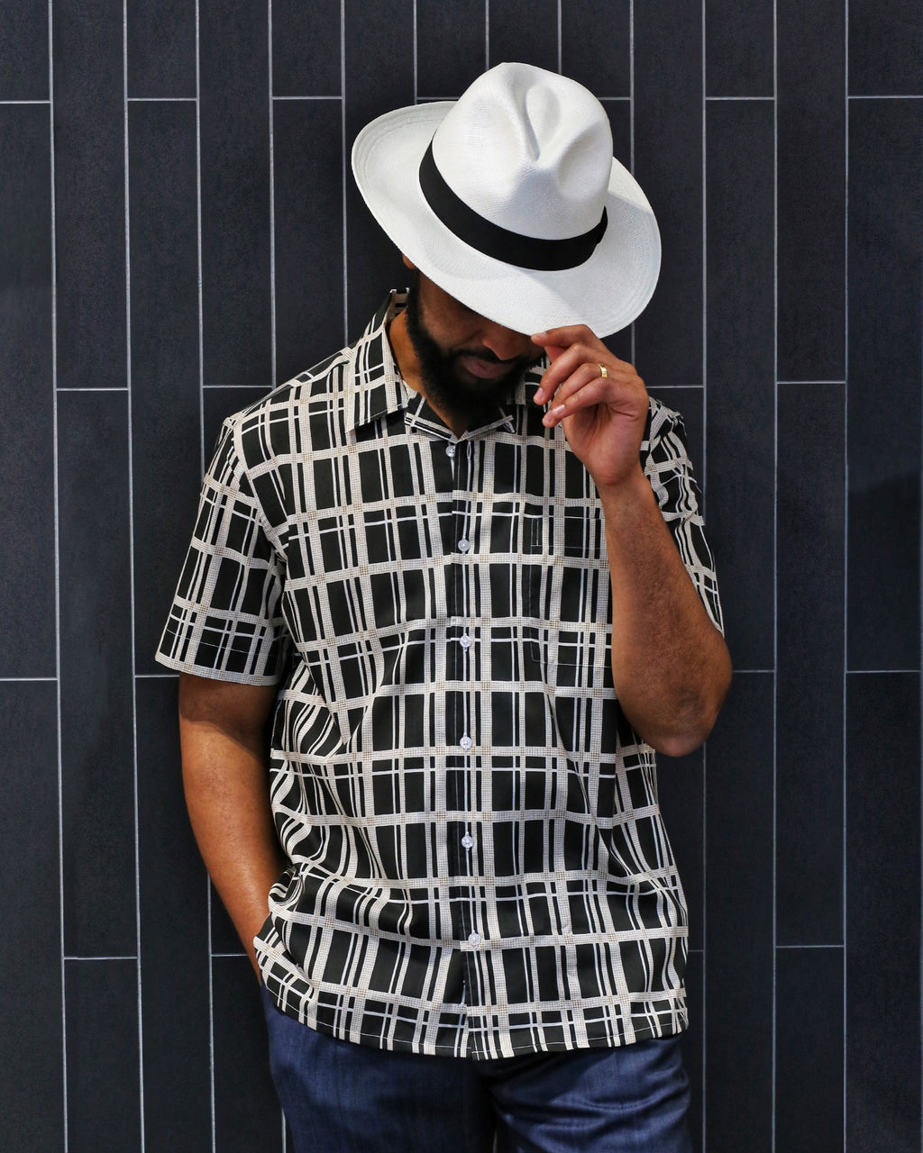 DÉCLIC Liberty Cuba Check Print Short Sleeve  Shirt - Black