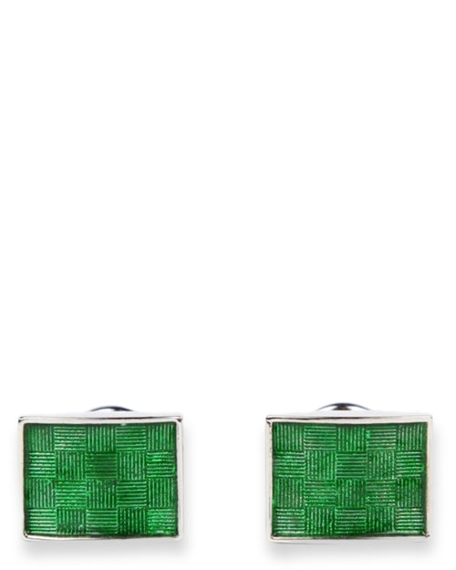 DÉCLIC 925 Checkered Rectangle Sterling Silver Cufflink - Green