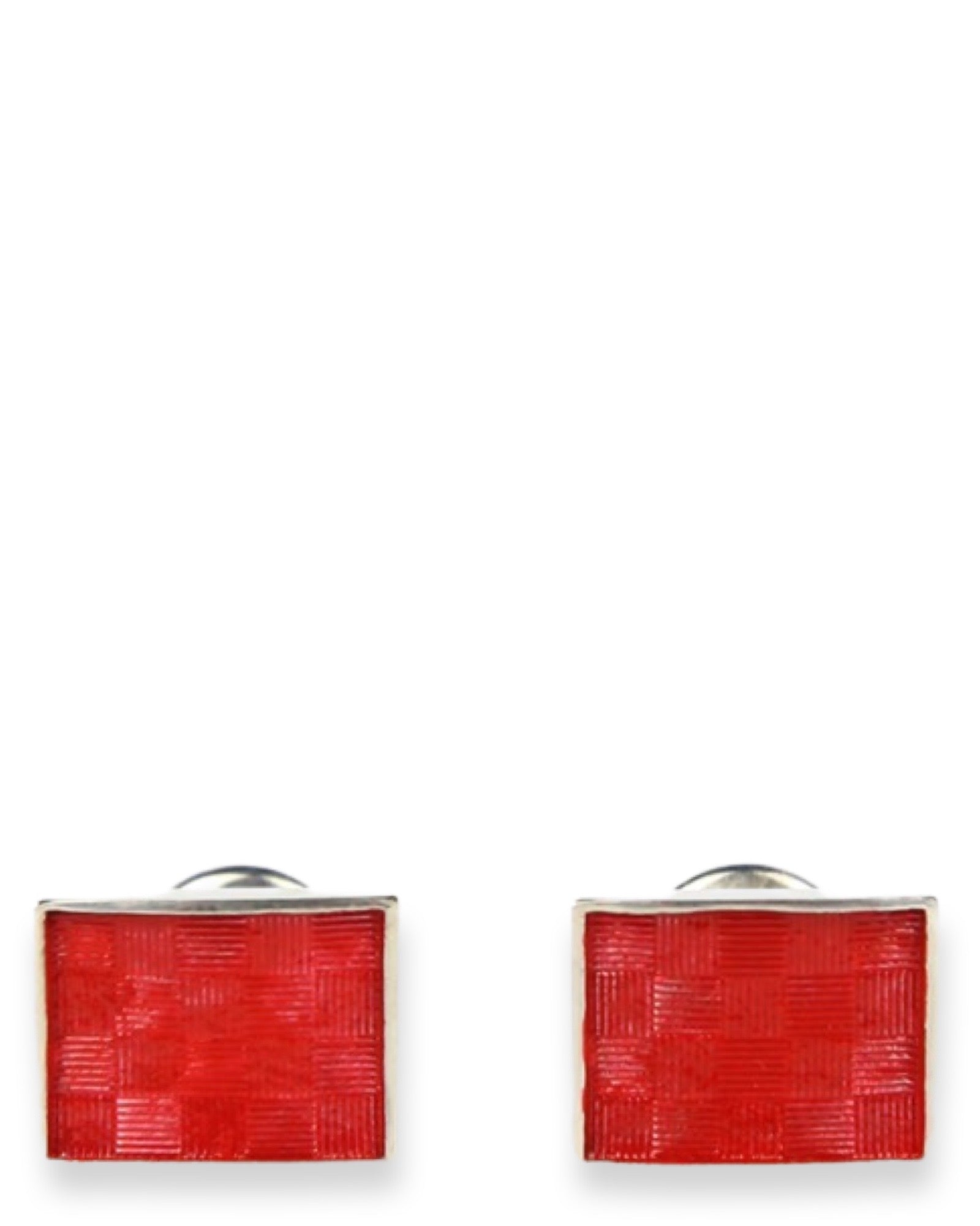 DÉCLIC 925 Checkered Rectangle Sterling Silver Cufflink - Red