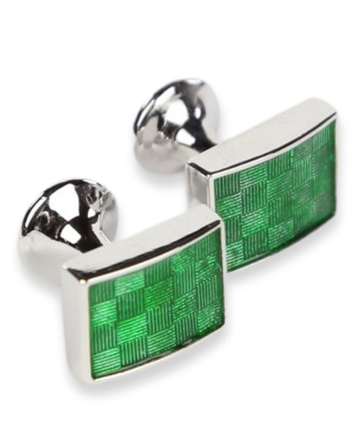 DÉCLIC 925 Checkered Rectangle Sterling Silver Cufflink - Green