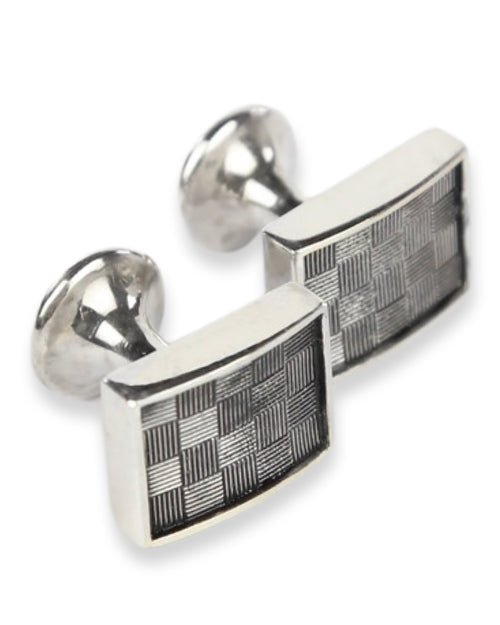 DÉCLIC 925 Checkered Rectangle Sterling Silver Cufflink - Black