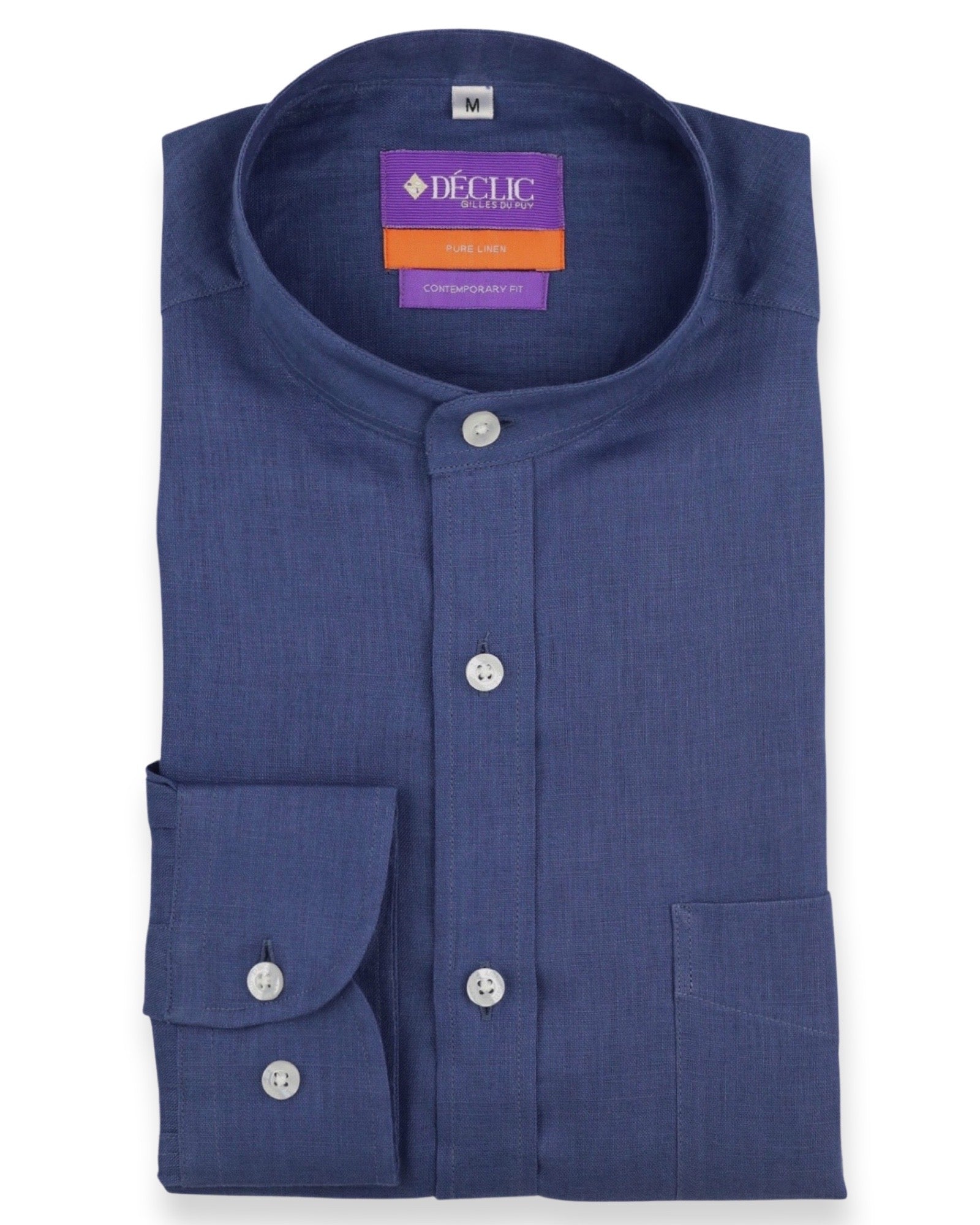 DÉCLIC Caldo Mandarin Linen Shirt - Navy
