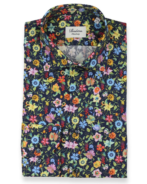Stenstroms Oxford Floral Print Shirt - Navy