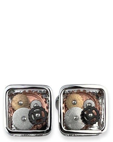 DÉCLIC Button Crystal Cufflink - Silver
