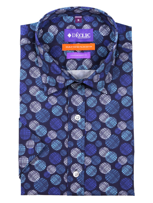 DÉCLIC Trance Spot Print Short Sleeve Shirt - Blue